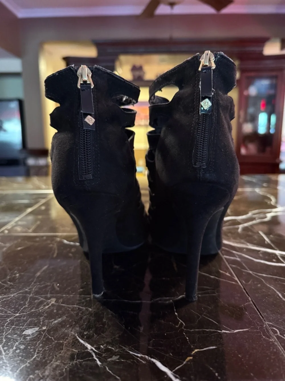 Sam & Libby size 8 black peep toe lace up heels - Picture 5 of 10